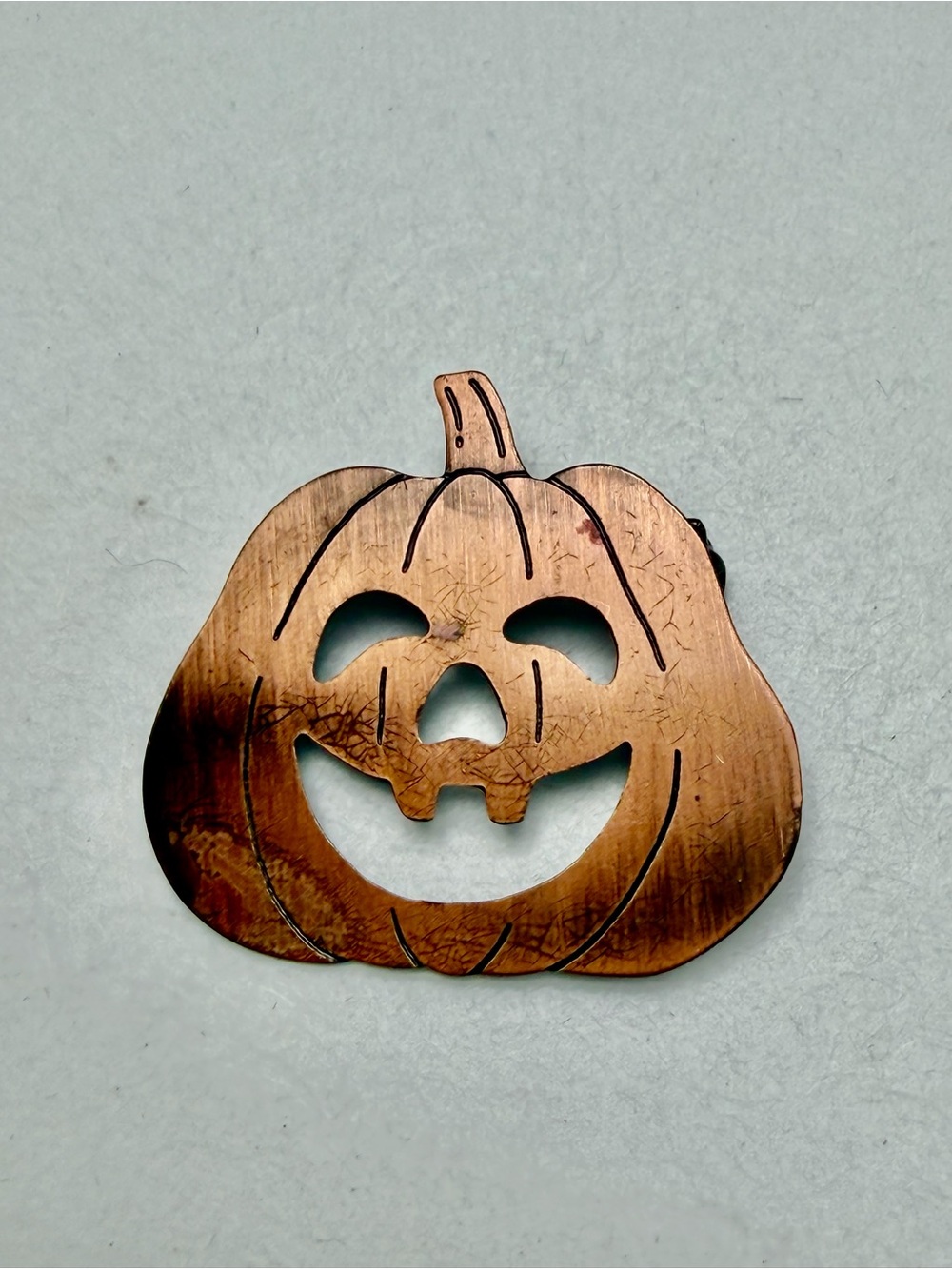 Vintage Copper  Pumpkin Jack-O'-Lantern Brooch #H07